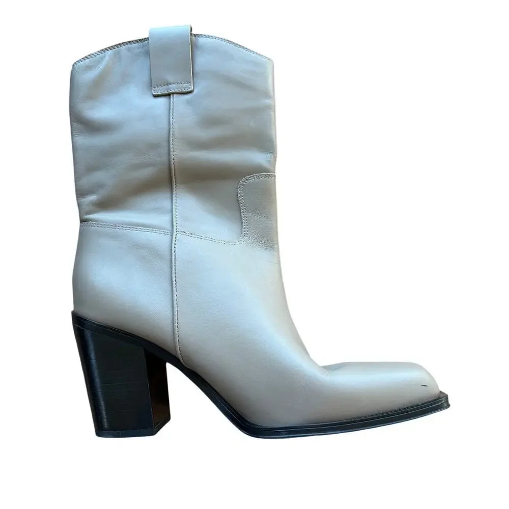 Franco Sarto Valor Leather Square Toe Block Heel Boots Women Sz 9.5 - Picture 4 of 14